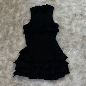 SHEIN Black Sleeveless Ruffle Tiered Mini Dress